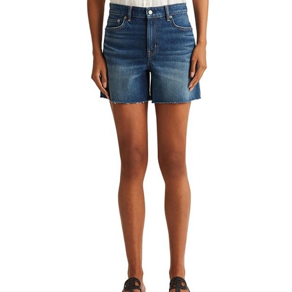 Lauren Ralph Lauren High Rise Frayed Hem Stretch Denim Shorts